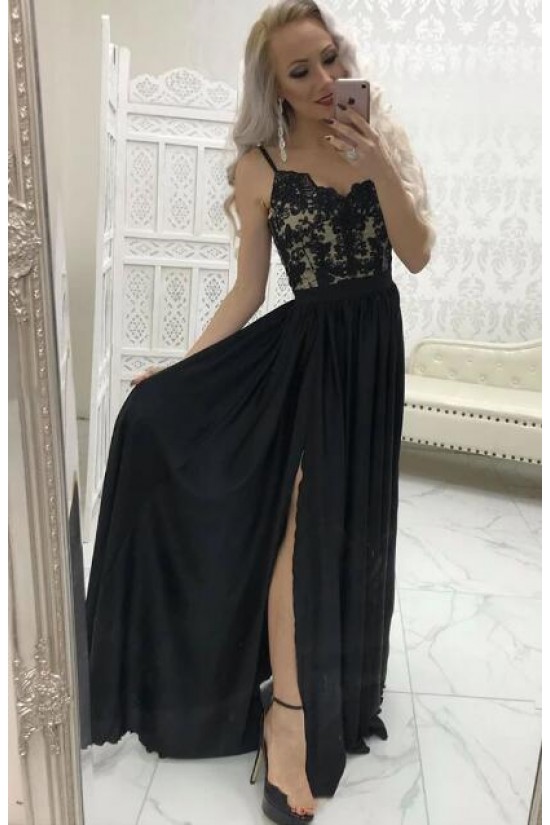 A-Line Spaghetti Straps Lace Long Black Prom Dresses Formal Evening Gowns 6011040 A-Line Spaghetti Straps Lace Long Black Prom Dresses Formal Evening Gowns 6011040