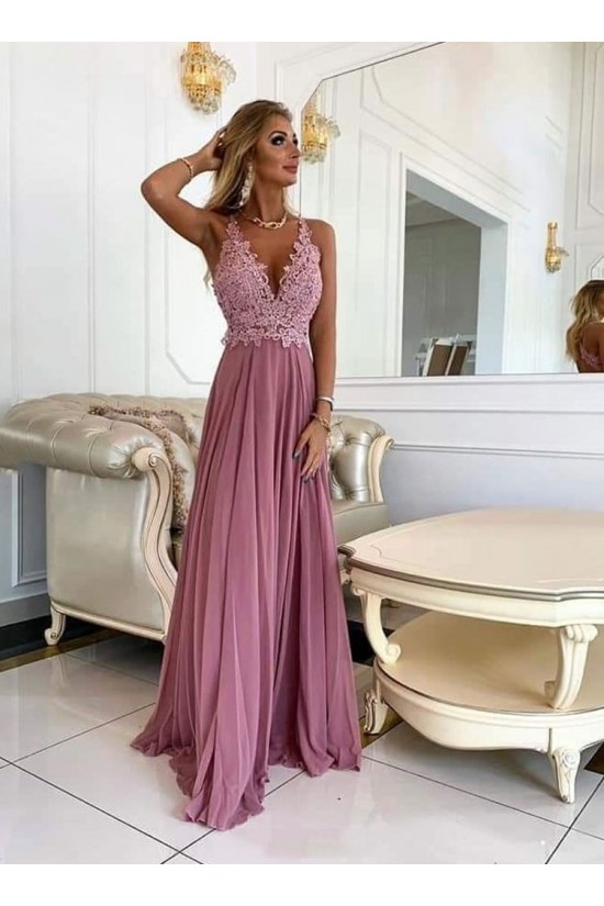 A-Line Lace Chiffon V-Neck Long Prom Dresses Formal Evening Gowns 6011041 A-Line Lace Chiffon V-Neck Long Prom Dresses Formal Evening Gowns 6011041