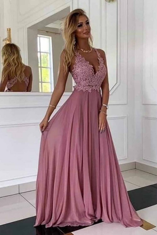 A-Line Lace Chiffon V-Neck Long Prom Dresses Formal Evening Gowns 6011041 A-Line Lace Chiffon V-Neck Long Prom Dresses Formal Evening Gowns 6011041