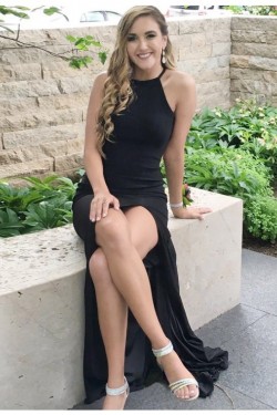 Long Black Mermaid V-Neck Prom Dresses Formal Evening Gowns 6011045