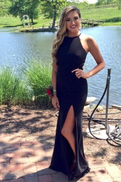 Long Black Mermaid V-Neck Prom Dresses Formal Evening Gowns 6011045