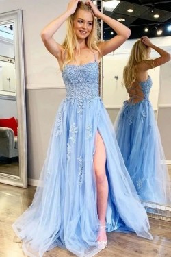 A-Line Lace Long Prom Dresses Formal Evening Gowns 6011046