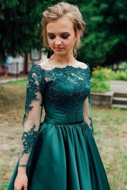 A-Line Long Sleeves Lace Prom Dresses Formal Evening Gowns 6011049