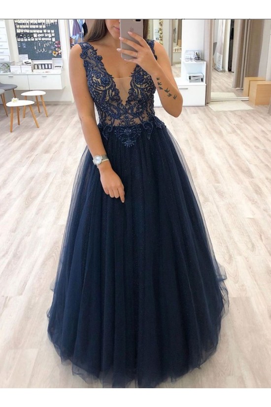 A-Line Beaded Lace Tulle Long Prom Dresses Formal Evening Gowns 6011050 A-Line Beaded Lace Tulle Long Prom Dresses Formal Evening Gowns 6011050