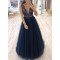 A-Line Beaded Lace Tulle Long Prom Dresses Formal Evening Gowns 6011050
