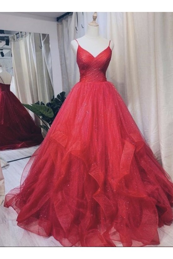 A-Line Tulle Long Red Prom Dresses Formal Evening Gowns 6011051 A-Line Tulle Long Red Prom Dresses Formal Evening Gowns 6011051