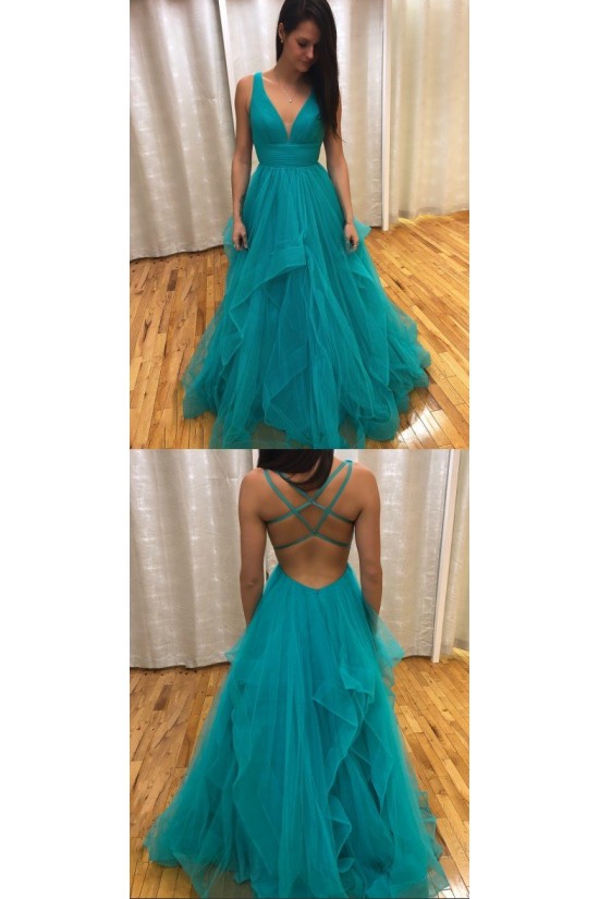 A-Line Tulle V-Neck Long Prom Dresses Formal Evening Gowns 6011053 A-Line Tulle V-Neck Long Prom Dresses Formal Evening Gowns 6011053