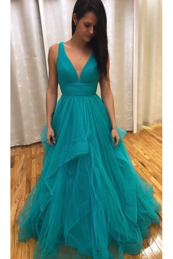 A-Line Tulle V-Neck Long Prom Dresses Formal Evening Gowns 6011053 A-Line Tulle V-Neck Long Prom Dresses Formal Evening Gowns 6011053