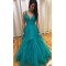 A-Line Tulle V-Neck Long Prom Dresses Formal Evening Gowns 6011053