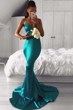 Mermaid V-Neck Long Prom Dresses Formal Evening Gowns 6011054