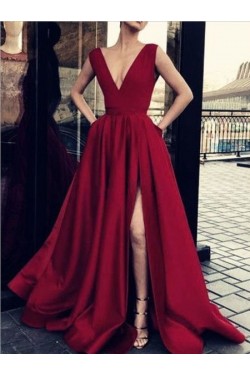 A-Line V-Neck Long Prom Dresses Formal Evening Gowns 6011055