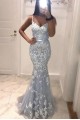 Mermaid Spaghetti Straps Lace Long Prom Dresses Formal Evening Gowns 6011059