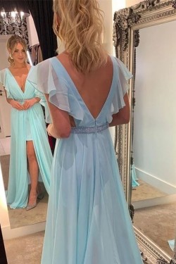 A-Line Beaded Chiffon Long Prom Dresses Formal Evening Gowns 6011068