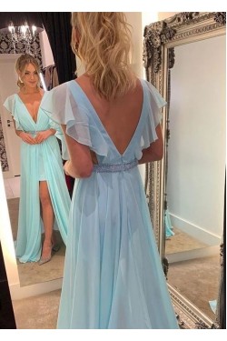 A-Line Beaded Chiffon Long Prom Dresses Formal Evening Gowns 6011068