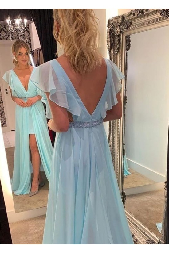A-Line Beaded Chiffon Long Prom Dresses Formal Evening Gowns 6011068
