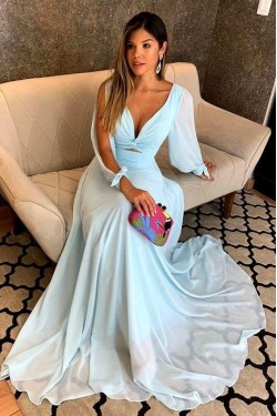 A-Line Chiffon Long Sleeves Prom Dresses Formal Evening Gowns 6011069