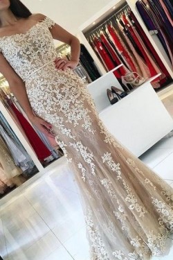 Mermaid Off-the-Shoulder Lace Long Prom Dresses Formal Evening Gowns 6011075