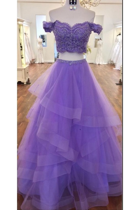 A-Line Beaded Lace Tulle Two Pieces Long Prom Dresses Formal Evening Gowns 6011080 A-Line Beaded Lace Tulle Two Pieces Long Prom Dresses Formal Evening Gowns 6011080