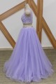 A-Line Beaded Tulle Two Pieces Long Prom Dresses Formal Evening Gowns 6011081