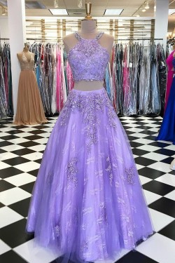 A-Line Beaded Lace Two Pieces Long Prom Dresses Formal Evening Gowns 6011084