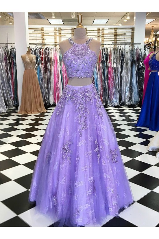 A-Line Beaded Lace Two Pieces Long Prom Dresses Formal Evening Gowns 6011084 A-Line Beaded Lace Two Pieces Long Prom Dresses Formal Evening Gowns 6011084