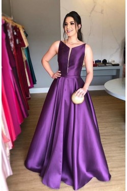 A-Line Long Satin Prom Dresses Formal Evening Gowns 6011086