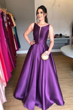 A-Line Long Satin Prom Dresses Formal Evening Gowns 6011086
