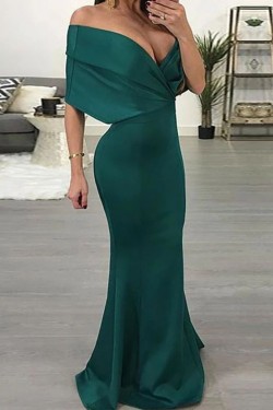 Mermaid Off-the-Shoulder Long Navy Prom Dresses Formal Evening Gowns 6011089