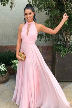 A-Line Chiffon Long Pink Prom Dresses Formal Evening Gowns 6011095
