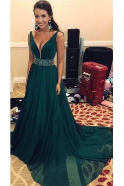 A-Line Beaded Long Prom Dresses Formal Evening Gowns 6011099