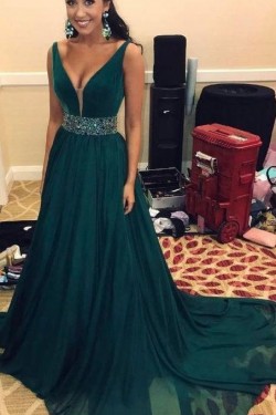 A-Line Beaded Long Prom Dresses Formal Evening Gowns 6011099