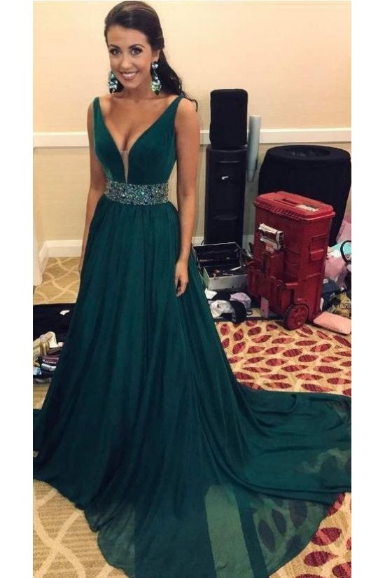 A-Line Beaded Long Prom Dresses Formal Evening Gowns 6011099