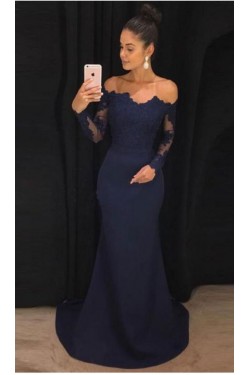 Elegant Mermaid Lace Long Sleeves Formal Evening Dresses Wedding Party Gowns 6011101