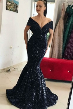 Mermaid Sequins Long Prom Dresses Formal Evening Gowns 6011102
