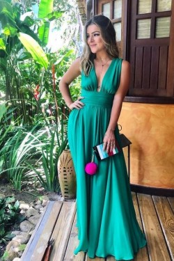 A-Line V-Neck Long Prom Dresses Formal Evening Gowns 6011104