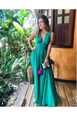 A-Line V-Neck Long Prom Dresses Formal Evening Gowns 6011104