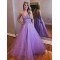 A-Line Beaded Lace Tulle Long Prom Dresses Formal Evening Gowns 6011108