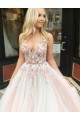A-Line Tulle V-Neck Long Prom Dresses Formal Evening Gowns 6011109
