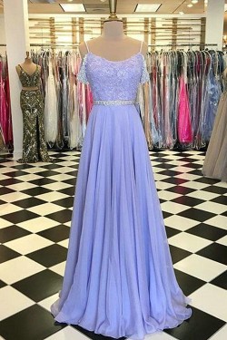 A-Line Beaded Lace Chiffon Long Prom Dresses Formal Evening Gowns 6011112