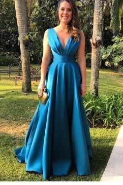 A-Line V-Neck Long Prom Dresses Formal Evening Gowns 6011113