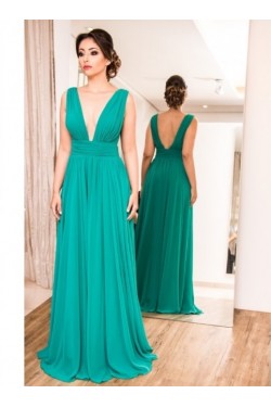 A-Line Chiffon V-Neck Long Formal Evening Dresses Wedding Party Gowns 6011115