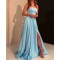 A-Line Strapless Long Satin Prom Dresses Formal Evening Gowns 6011117