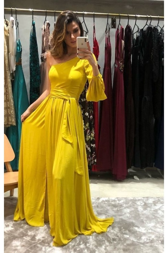 A-Line One Sleeves Long Prom Dresses Formal Evening Gowns 6011124 A-Line One Sleeves Long Prom Dresses Formal Evening Gowns 6011124