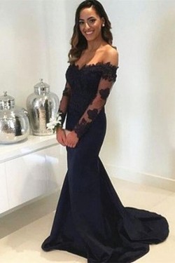 Mermaid Long Sleeves Lace Prom Dresses Formal Evening Gowns 6011132