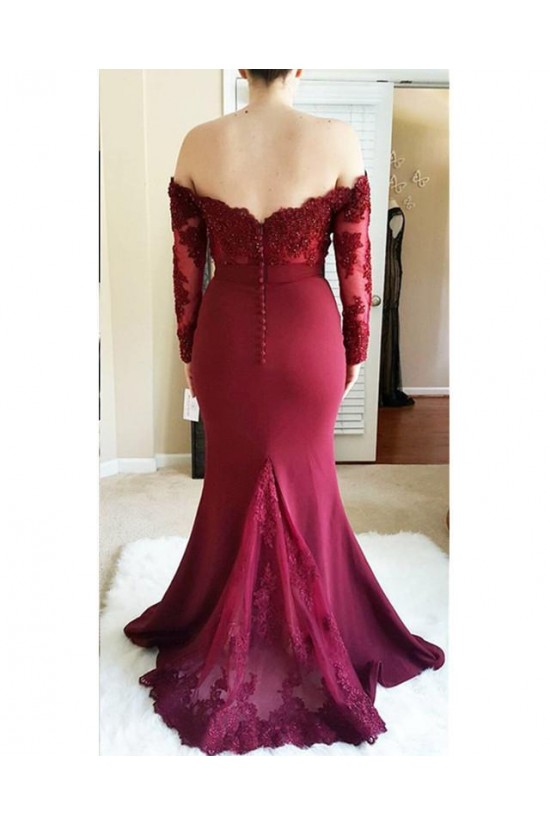 Mermaid Long Sleeves Lace Prom Dresses Formal Evening Gowns 6011132