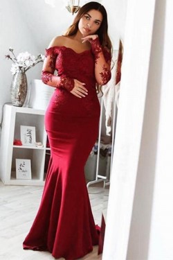 Mermaid Long Sleeves Lace Prom Dresses Formal Evening Gowns 6011132