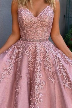 A-Line Lace Two Pieces Long Prom Dresses Formal Evening Gowns 6011140
