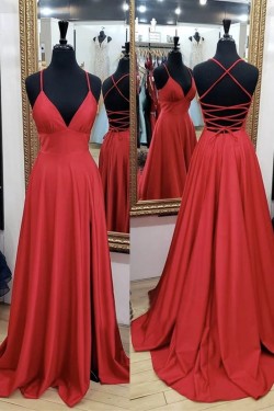 A-Line V-Neck Long Prom Dresses Formal Evening Gowns 6011143