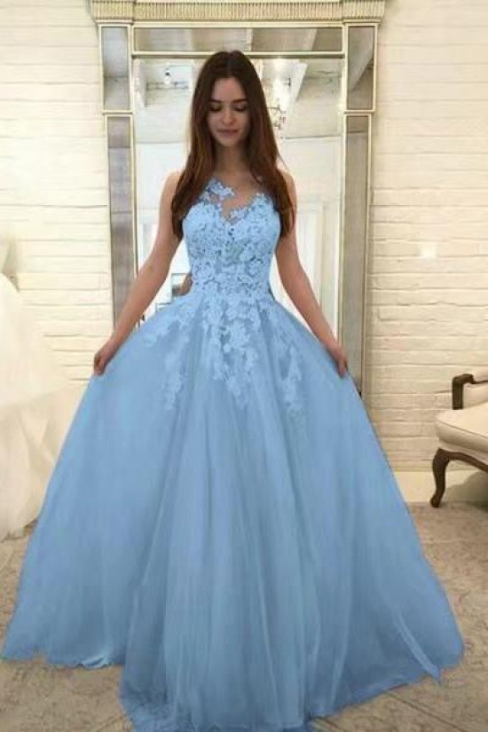 A-Line Lace Tulle Long Prom Dresses Formal Evening Gowns 6011145 A-Line Lace Tulle Long Prom Dresses Formal Evening Gowns 6011145