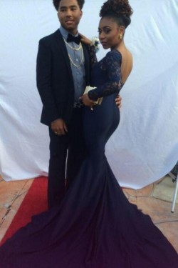 Mermaid Long Sleeves Lace Prom Dresses Formal Evening Gowns 6011150